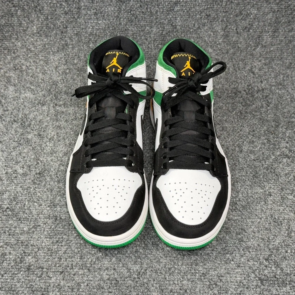 Jordan 1 Mid Shoe Mens 9 Oakland Black White Green Yellow Retro Athletic Sneaker